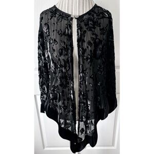 R&M Richard’s Poncho Shawl Floral Velvet Burnout with Rhinestone Brooch Clasp